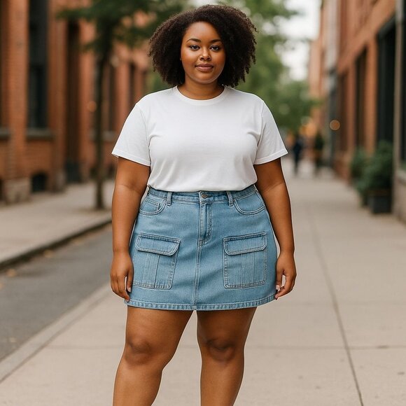 NEW Denim mini Blue skirt plus size 14 Casual Comfy Summer Style Beach Pretty Li - Picture 1 of 8